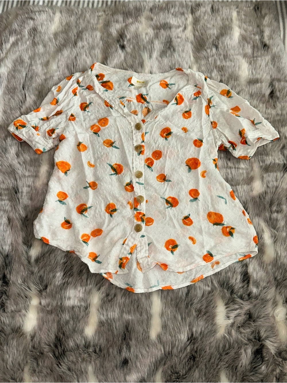Maeve Orange Fruit Button down top size 2 - Picture 2 of 6